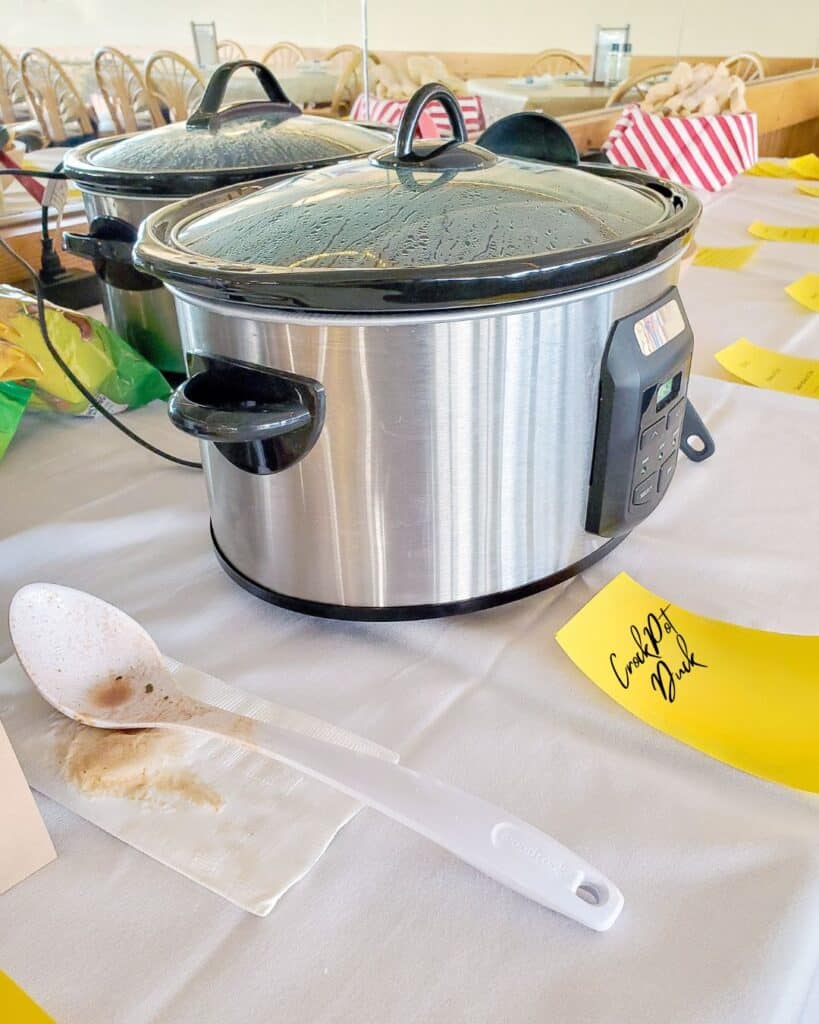 Crock Pot with Duck Dinner in it